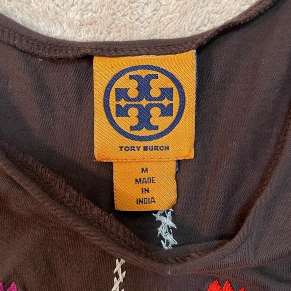 Tory Burch fully embroidered brown purple white geometric tank top women’s M - Picture 5 of 8